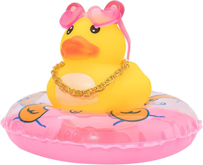 wonuu Car Rubber Duck Ornament for Car Dashboard Decoration Accessories with Mini Swim Ring Necklace and Sunglasses - Image 1